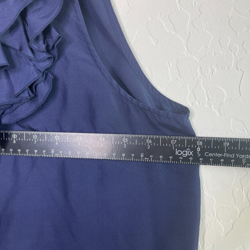 Sleeveless Ruffled Button-Front Top - Navy - Picture 7 of 9